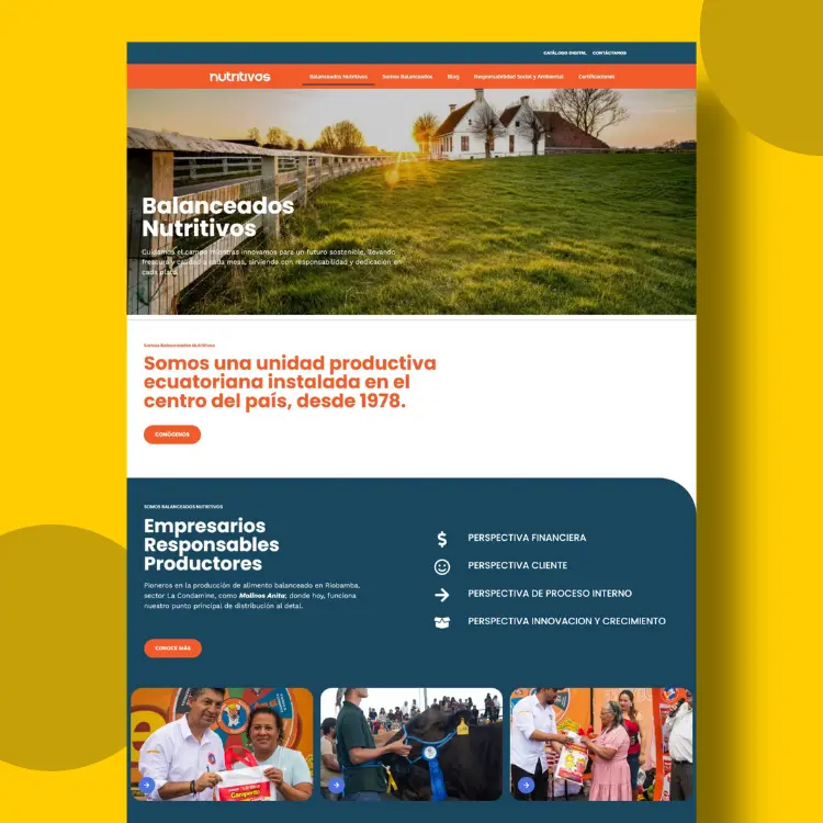 Diseño web para Balanceados Nutritivos, empresa ecuatoriana de alimentos para ganado y animales de granja, desarrollado por Alex Freelancer.